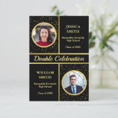 Doppel-Abitur für zwei Absolventen 2 Fotos Einladung (Stehend Vorderseite)