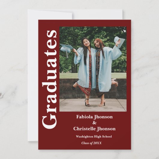 Doppel-Abschluss Geschwister Bordeaux Abschluss Einladung (Vorderseite)