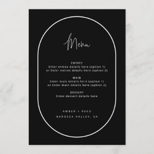 Doppel Arch Minimal Script Black Wedding Menü Menükarte