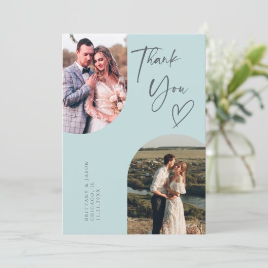 Doppel-Arch-Türkis-Hochzeitssemble Dankeskarte (Stehend Vorderseite)