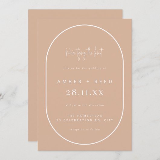 Doppel-Arch-Tying-Knoten Hochzeit-Blush-Pink-Scrip Einladung (Vorne/Hinten)