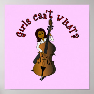 Doppel-Bass-Player-Frau mit aufrecht stehender Zei Poster