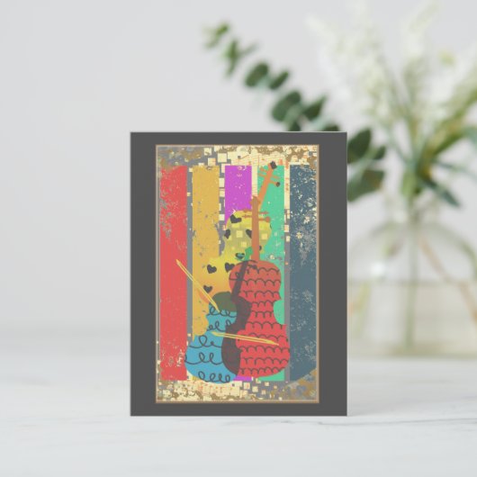 Doppel-Bass und Musiknoten Postkarte (Stehend Vorderseite)