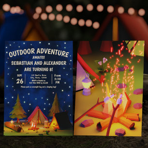 Doppel-Camping Outdoor Adventure erwartet Geburtst Einladung