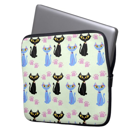 Doppel Cat Pattern Fun Happy Kitty Design Laptopschutzhülle (Vorderseite Links)