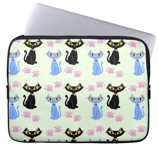 Doppel Cat Pattern Fun Happy Kitty Design Laptopschutzhülle (Vorderseite)