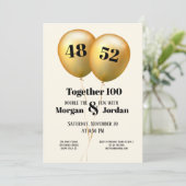 Doppel Celebration Joint Birthday Gold und Black Einladung (Stehend Vorderseite)