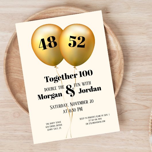 Doppel Celebration Joint Birthday Gold und Black Einladung