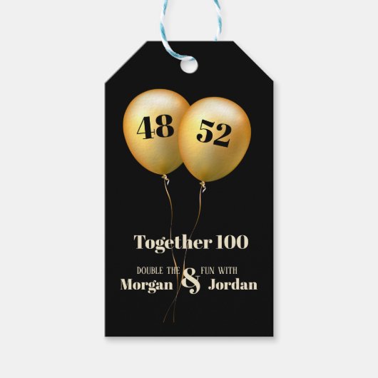 Doppel Celebration Joint Birthday Gold und Black Geschenkanhänger (Vorderseite)