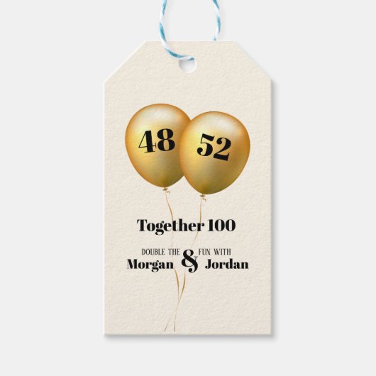 Doppel Celebration Joint Birthday Gold und Black Geschenkanhänger (Vorderseite)