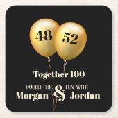 Doppel Celebration Joint Birthday Gold und Black Rechteckiger Pappuntersetzer (Vorderseite)