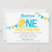 Doppel-Deckenhalterung 1. Geburtstag Einladung (Rückseite)