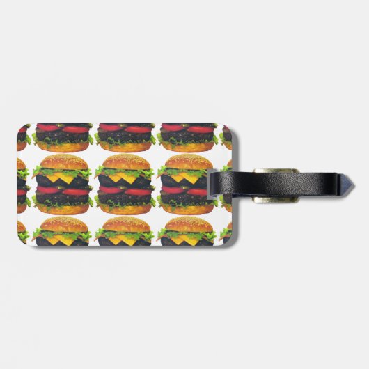 Doppel-Deluxe Hamburger mit Käse Gepäckanhänger (Rückseite horizontal)
