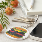 Doppel-Deluxe Hamburger mit Käse Schlüsselanhänger (Vorderseite rechts)