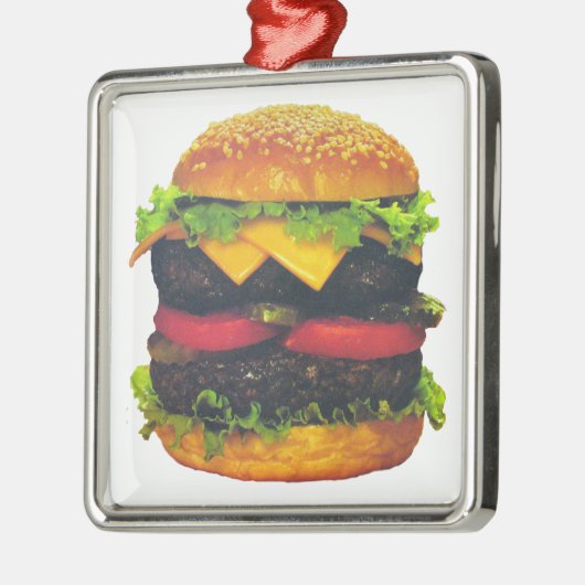 Doppel-Deluxe Hamburger mit Käse Silbernes Ornament (Links)