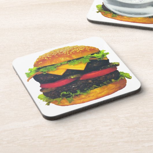 Doppel-Deluxe Hamburger mit Käse Untersetzer (Linke Seite)