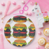 Doppel-Deluxe Hamburger mit Käsepapier-Tellern Pappteller (Party)