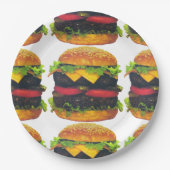 Doppel-Deluxe Hamburger mit Käsepapier-Tellern Pappteller (Vorderseite)