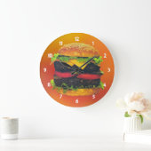 Doppel-Deluxe Hamburger mit Käseuhr Große Wanduhr (Zuhause)