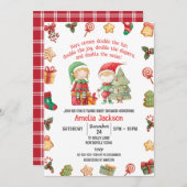 Doppel der Spaß, Elves Weihnachten Twins Baby Dusc Einladung (Vorne/Hinten)