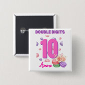 Doppel-Digits Macaroon Teenager-Geburtstagskind Button (Vorne & Hinten)