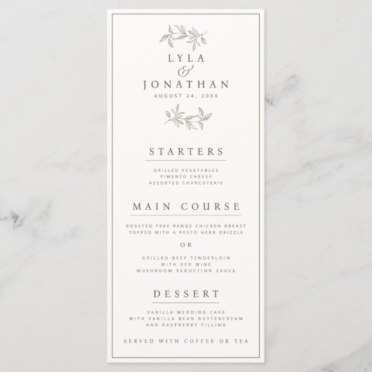 Doppel-Elfenbein & Dark Olive Hochzeit/Abendessen Menükarte (Vorderseite)