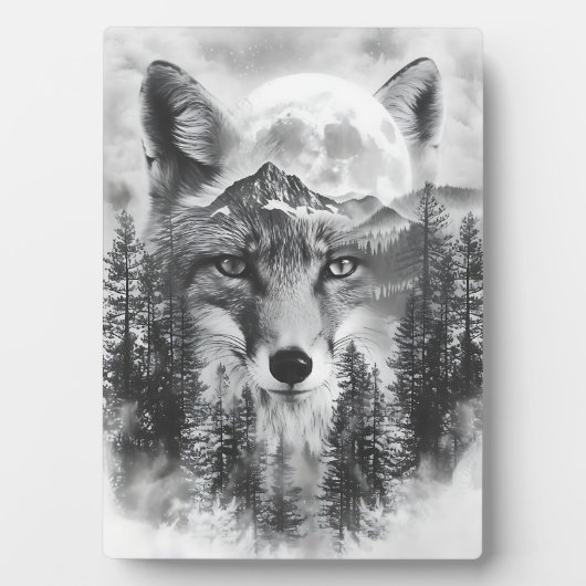 Doppel exponierter Fuchs und Berg Fotoplatte (Vorderseite)