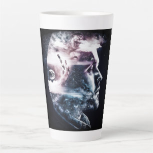 Doppel-Exposition Mann Latte-Tasse Milchtasse