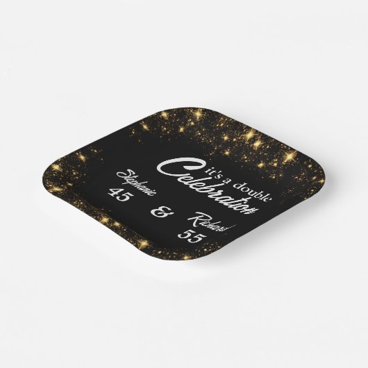 Doppel-Feier Joint Birthday Gold Black Pappteller (Gewinkelt)