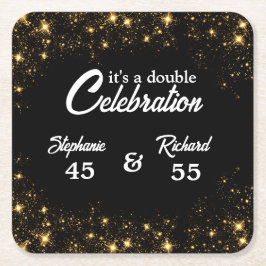 Doppel-Feier Joint Birthday Gold Black Rechteckiger Pappuntersetzer