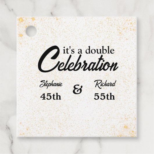 Doppel-Feier Joint Birthday Gold White Geschenkanhänger (Vorderseite)