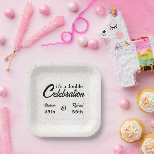 Doppel-Feier Joint Birthday Gold White Pappteller (Party)