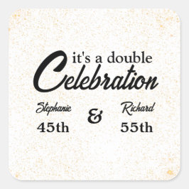 Doppel-Feier Joint Birthday Gold White Quadratischer Aufkleber
