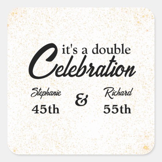 Doppel-Feier Joint Birthday Gold White Quadratischer Aufkleber (Vorderseite)