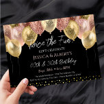 Doppel-Geburtstag Rose Gold und Gold Ballons Einladung<br><div class="desc">Rose Gold und Gold Glitzer Ballons Template Design. Anpassbar für jedes Alter Erwachsenen Save the Date Geburtstagsparty Einladungen. Ausdruckbare digitale Download-Einladung</div>