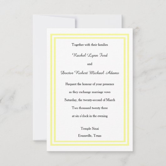 Doppel-Gelbe Trimm - 3x5 Einladung zur Hochzeit (Vorderseite)