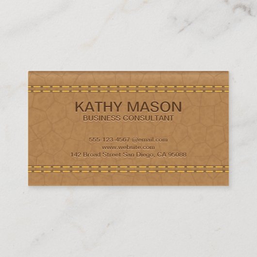 Doppel gestepptes Tan Leather | Emboss Monogram Visitenkarte (Rückseite)