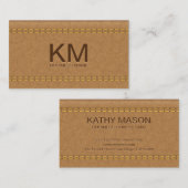 Doppel gestepptes Tan Leather | Emboss Monogram Visitenkarte (Vorne/Hinten)