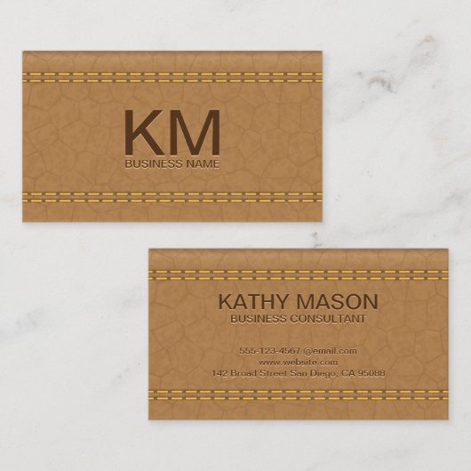 Doppel gestepptes Tan Leather | Emboss Monogram Visitenkarte (Vorne/Hinten)