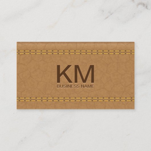 Doppel gestepptes Tan Leather | Emboss Monogram Visitenkarte (Vorderseite)