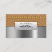 Doppel gestepptes Tan Leather | Metall gebürstet Visitenkarte (Rückseite)
