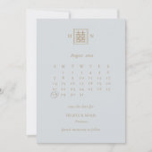 Doppel-Glück Dusty Blue & Gold chinesische Hochzei Save The Date (Vorderseite)