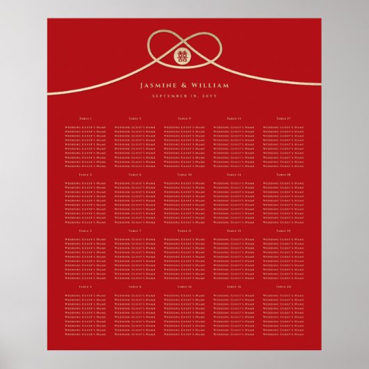 Doppel Glück Gold Knot Wedding Seating Chart Poster (Vorne)