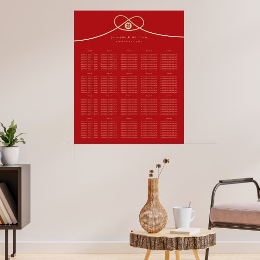 Doppel Glück Gold Knot Wedding Seating Chart Poster (Wohnzimmer 3)