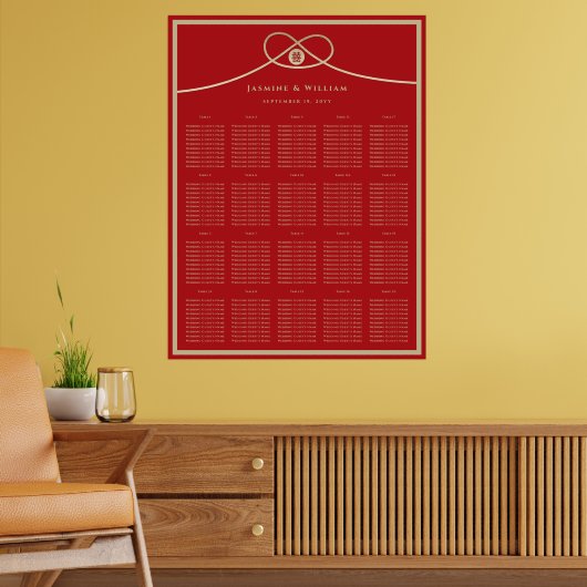 Doppel Glück Gold Knot Wedding Seating Chart Poster (Wohnzimmer 2)