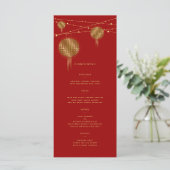 Doppel Glück Gold Lanterns Red Chinese Wedding Menükarte (Stehend Vorderseite)