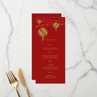 Doppel Glück Gold Lanterns Red Chinese Wedding Menükarte