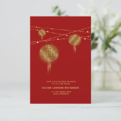 Doppel Glück Golden Lanterns Chinesische Hochzeit Einladung (Stehend Vorderseite)