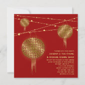 Doppel Glück Golden Lanterns Chinesische Hochzeit Einladung (Vorderseite)