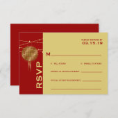 Doppel Glück Golden Lanterns Chinesische Hochzeit RSVP Karte (Vorne/Hinten)